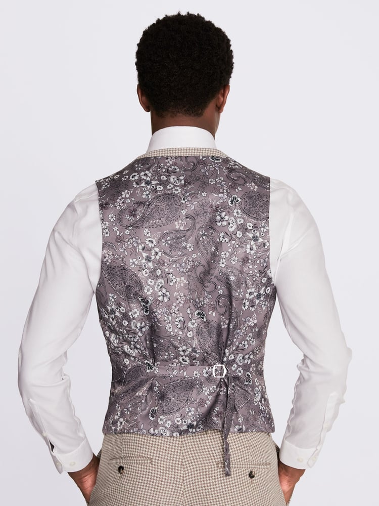 MOSS Slim Fit Brown Houndstooth Suit Waistcoat - Image 2 of 3