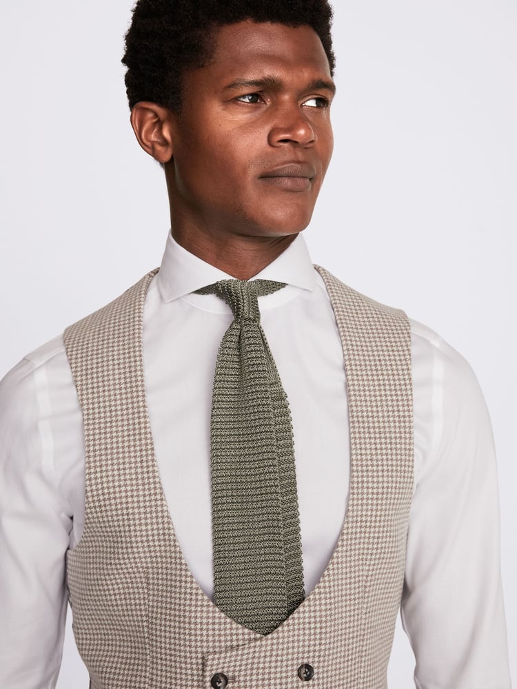 MOSS Slim Fit Brown Houndstooth Suit Waistcoat - Image 3 of 3