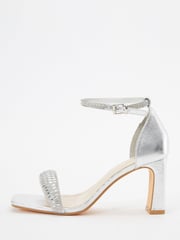 Quiz Silver PU Diamante Strap Heel Sandals - Image 2 of 5