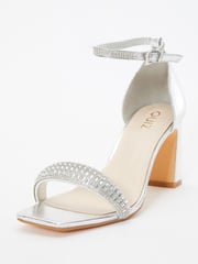 Quiz Silver PU Diamante Strap Heel Sandals - Image 3 of 5
