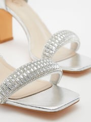 Quiz Silver PU Diamante Strap Heel Sandals - Image 5 of 5