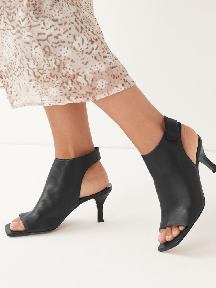 Black Signature Leather Open Toe Shoe Boots - Image 1 of 7