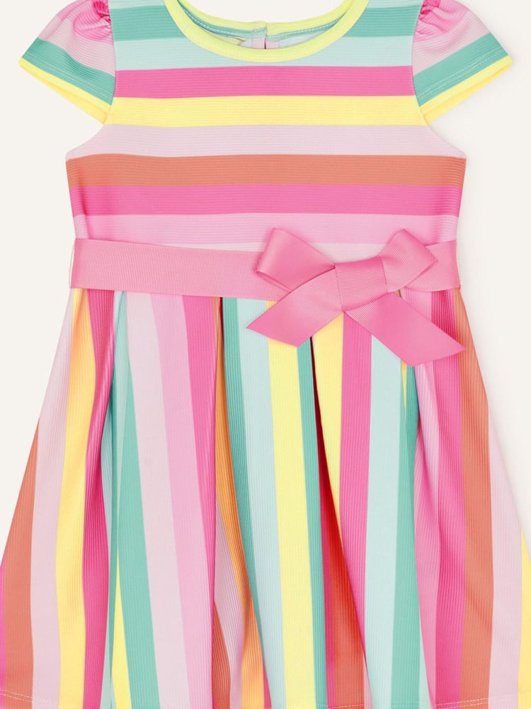 Monsoon Girls Baby Ponte Bright Stripe Dress - Image 1 of 2