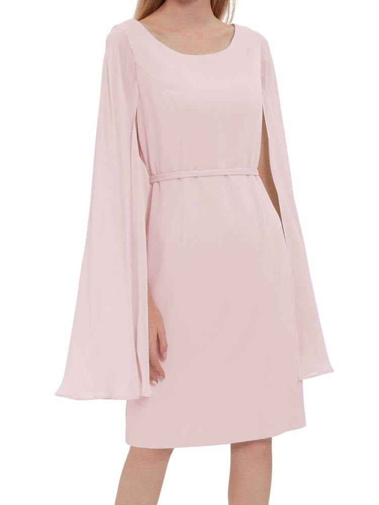 Gina Bacconi Bevin Crepe And Chiffon Cape Pink Dress - Image 1 of 5