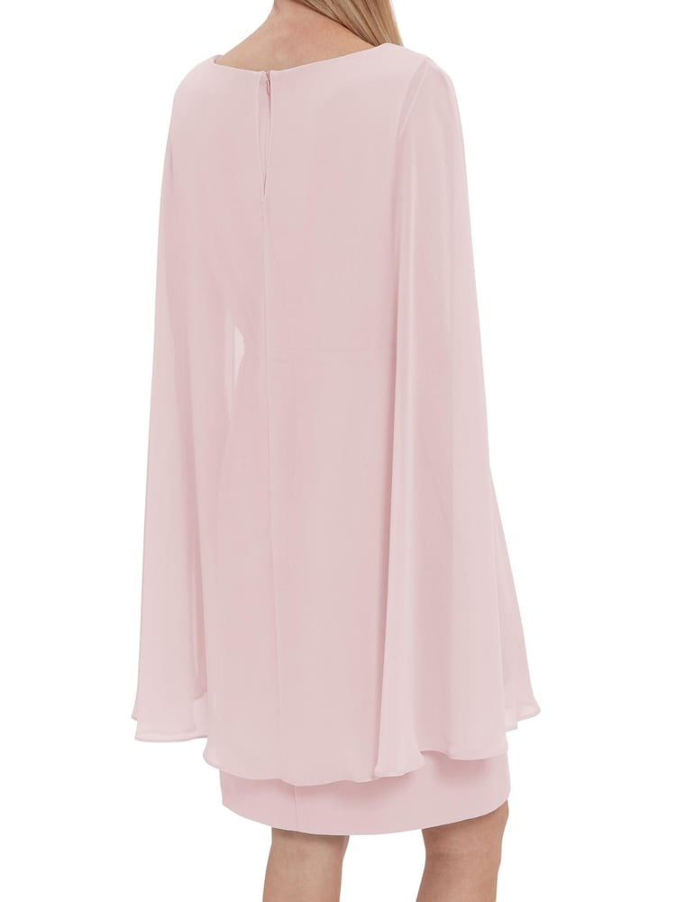 Gina Bacconi Bevin Crepe And Chiffon Cape Pink Dress - Image 2 of 5