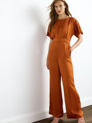 Orange Satin Wide Leg Jumpsuit - Image 1 of 3