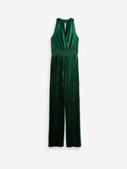 Green Satin Wrap Front Pleated Jumpsuit - Image 5 of 5