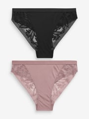 Black/Mauve Purple High Leg Microfibre & Lace Knickers 2 Pack - Image 1 of 9
