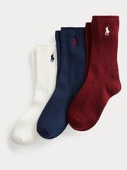 Polo Ralph Lauren Red Boys Unisex Cotton Crew Logo Socks 3 Pack - Image 1 of 7