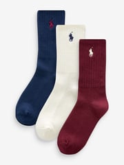 Polo Ralph Lauren Red Boys Unisex Cotton Crew Logo Socks 3 Pack - Image 2 of 7