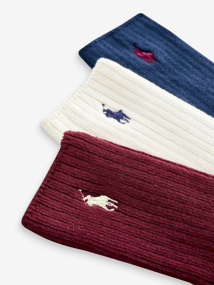 Polo Ralph Lauren Red Boys Unisex Cotton Crew Logo Socks 3 Pack - Image 7 of 7