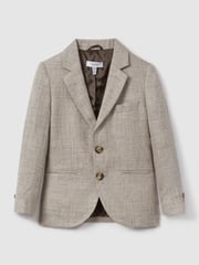Reiss Oatmeal Auto 3-9 yrs Single Breasted Textured Linen Blazer - Image 2 of 4