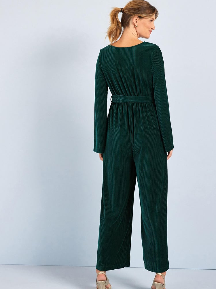 Emerald Green Maternity/Nursing Velvet Jumpsuit - Image 2 of 6