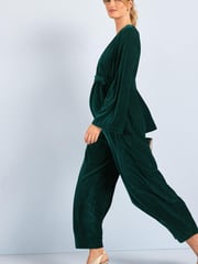 Emerald Green Maternity/Nursing Velvet Jumpsuit - Image 3 of 6