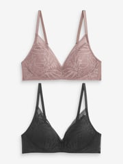 Black/Mauve Purple Pad Non Wire Lace Detail Ultimate Comfort Bras 2 Pack - Image 10 of 12