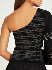 River Island Black One Shoulder Shirred Beach Top - Image 3 of 5