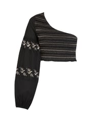 River Island Black One Shoulder Shirred Beach Top - Image 5 of 5
