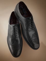 Black Wide Fit Signature Italian Leather Wing Cap Brogues - Image 3 of 5