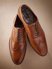 Tan Brown Wide Fit Signature Italian Leather Wing Cap Brogues - Image 3 of 5