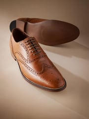 Tan Brown Wide Fit Signature Italian Leather Wing Cap Brogues - Image 4 of 5
