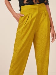 Ochre Yellow Satin Jacquard Trousers - Image 4 of 5