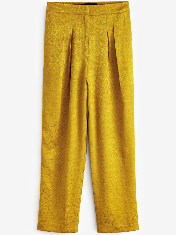 Ochre Yellow Satin Jacquard Trousers - Image 5 of 5