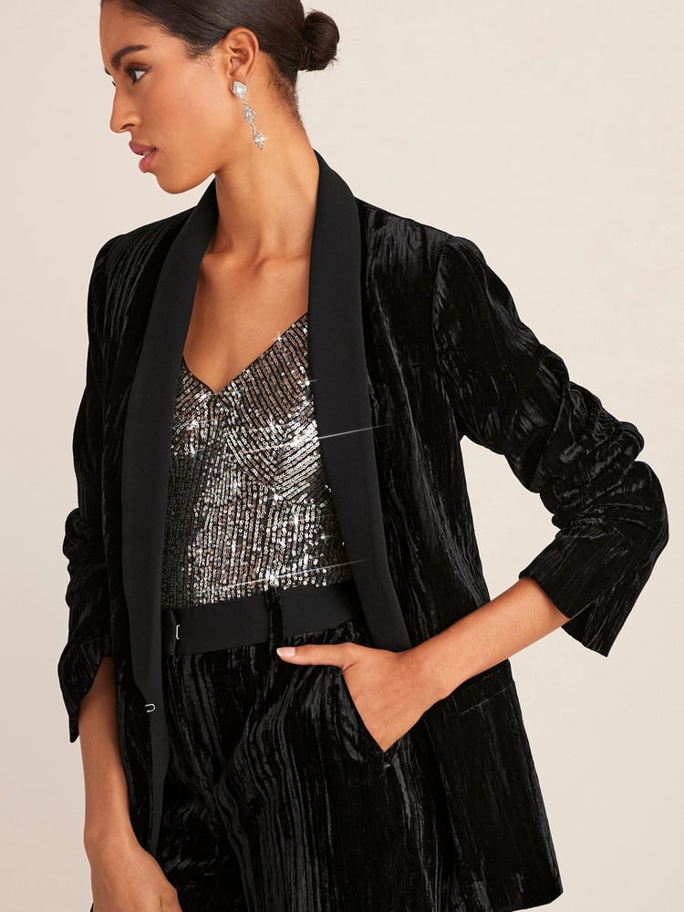 Black Velvet Ripple Suit: Blazer - Image 1 of 5