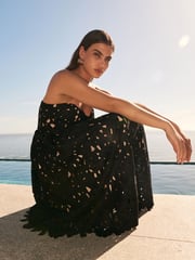 Black Strapless Lace Midi Dress - Image 2 of 5