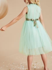 Mint Green Mesh Tie Back Party Dress (3-16yrs) - Image 3 of 6