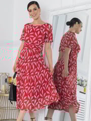 Jolie Moi Red Giana Mesh Maxi Dress - Image 4 of 6