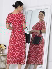 Jolie Moi Red Giana Mesh Maxi Dress - Image 5 of 6