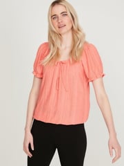 M&Co Orange Broderie Bubble Hem Gypsy Top - Image 1 of 4