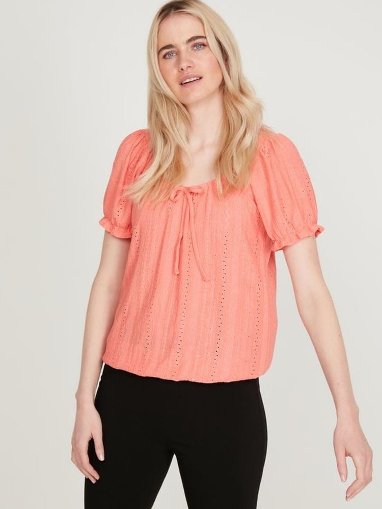 M&Co Orange Broderie Bubble Hem Gypsy Top - Image 1 of 4