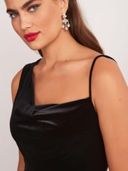 Black Velvet One Shoulder Wide Leg Jumpsuit - Image 4 of 5