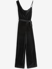 Black Velvet One Shoulder Wide Leg Jumpsuit - Image 5 of 5