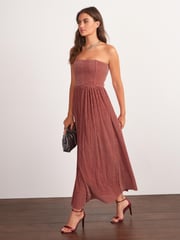 Red Metallic Corset Detail Strapless Midi Dress - Image 2 of 5