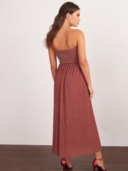 Red Metallic Corset Detail Strapless Midi Dress - Image 3 of 5