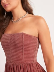 Red Metallic Corset Detail Strapless Midi Dress - Image 4 of 5