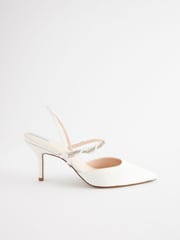 Ivory White Forever Comfort® Wedding Satin Embellished Heel Bridal Shoes - Image 6 of 9