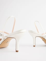 Ivory White Forever Comfort® Wedding Satin Embellished Heel Bridal Shoes - Image 7 of 9
