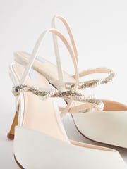 Ivory White Forever Comfort® Wedding Satin Embellished Heel Bridal Shoes - Image 8 of 9