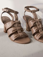 Taupe Signature Leather Bow Sandals - Image 4 of 6