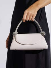 Dune London Cream Brynley Diamanté Tubular Hand Bag - Image 1 of 6