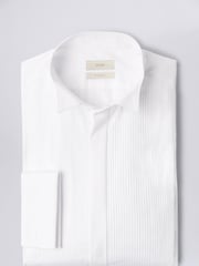 MOSS White Tailored Fit Wing Collar Pleated 100% Cotton Dress Shirt - Image 4 of 5