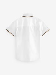 White & Tan Brown Check Short Sleeve Colourblock Shirt (3-16yrs) - Image 2 of 3