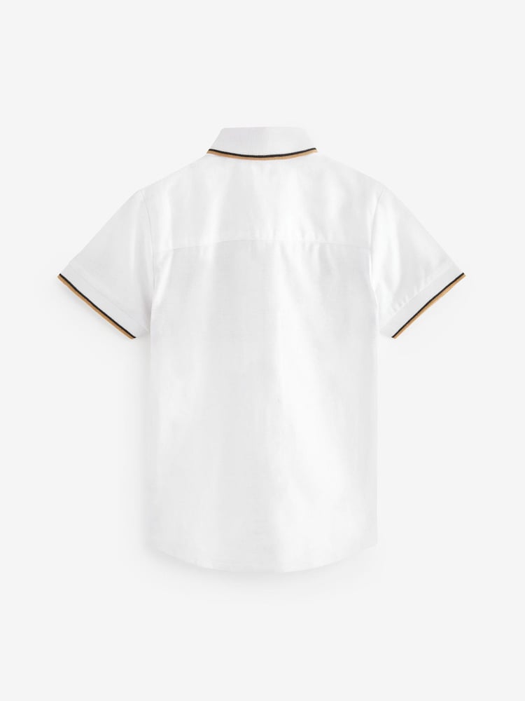 White & Tan Brown Check Short Sleeve Colourblock Shirt (3-16yrs) - Image 2 of 3