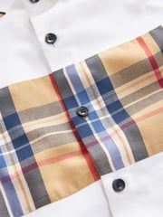 White & Tan Brown Check Short Sleeve Colourblock Shirt (3-16yrs) - Image 3 of 3