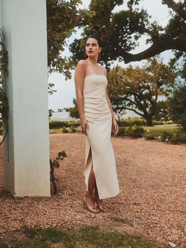 Neutral Textured Bandeau Midi Dress - Image 1 of 6