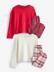 Red/Ecru Woven Check Pyjamas 2 Packs (3-16yrs) - Image 1 of 8