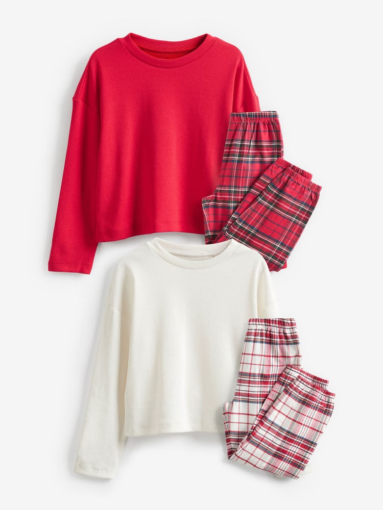 Red/Ecru Woven Check Pyjamas 2 Packs (3-16yrs) - Image 1 of 8